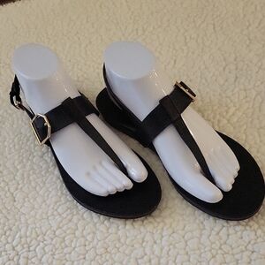 Cole Haan Black Gold Buckle Flat Sandals